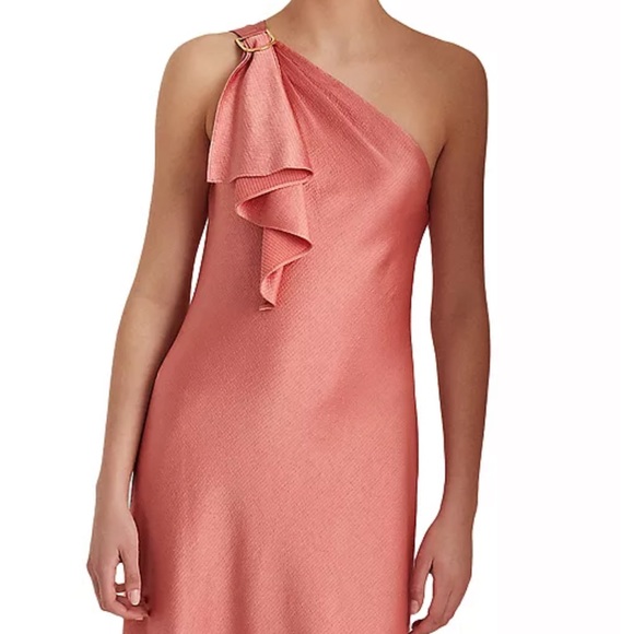 Lauren Ralph Lauren Dress One-Shoulder Satin Cocktail Dress - Picture 2 of 4